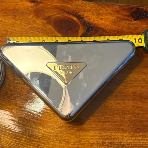 NEW Prada Beauty Metallic Silver Triangle Case Clutch - Picture 5 of 6